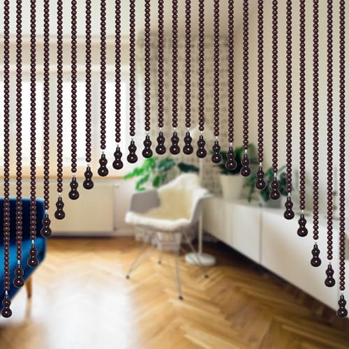 Urmforweilin Türvorhang mit Holzperlen, selbstklebend, Türschnur, Perlenvorhänge für Türen, Boho, Hippie, Fenster, Schrank, Tür, Weg, Perlenbehänge Vorhang (Weinrot, 25 Stränge)