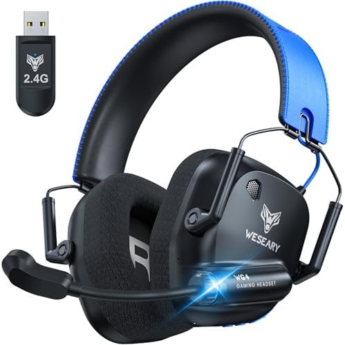 WESEARY WG4 Casque Gaming sans Fil, 2,4 GHz Casque Bluetooth sans Fil avec Micro pour PS5, PS4, PC, Switch, Mac, Mobile, Casque Gaming Pliable avec Son Stéréo, Batterie de 45h