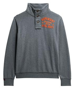 Superdry Herren Vintage Athletic Sweatshirt mit halber Knopfleiste Anthrazit Meliert M