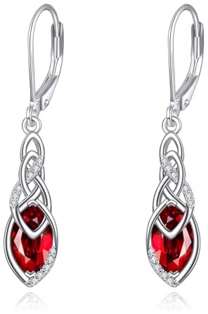 POPLYKE Rote Keltischer Knoten Ohrringe Sterling Silber Rubin Hängend Ohrringe Granat Schmuck Geschenke für Frauen