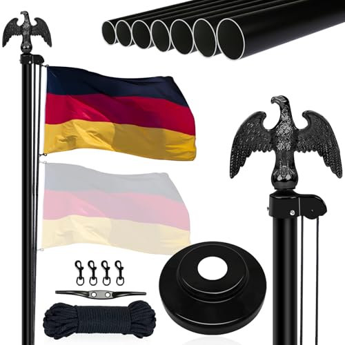 NQ Fahnenmast 6M stabil, 20FT Aluminium Fahnenmast höhenverstellbar, Fahnenstange Set für Außenbereich, Deutscher Fahnenmast(Schwarz)