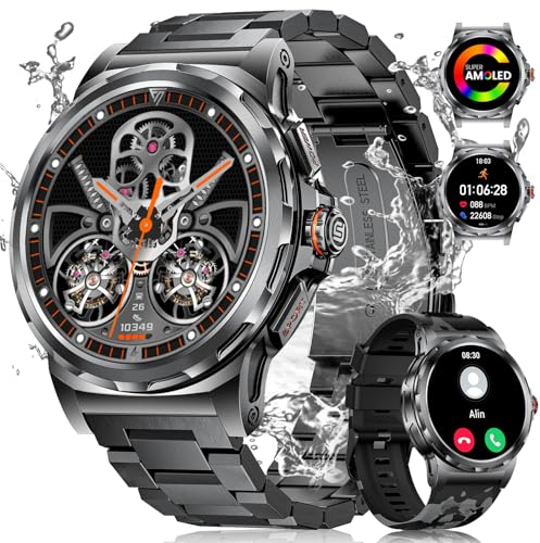 LIGE Reloj Inteligente Hombres para Android iOS, 1,43'' Smartwatch Hombre con Frecuencia Cardíaca, SpO2, Monitor de Sueño, 120+ Modos Deportivos, 5ATM Impermeable, Estilo Camuflaje Reloj Inteligente