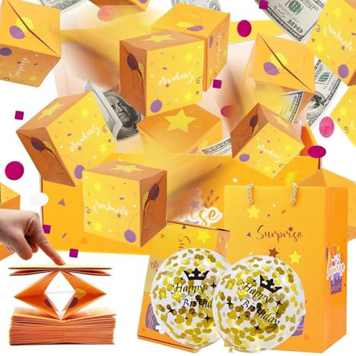 1 Stück Pop-Up-Überraschungsbox, 2 Stück Luftballons, Geburtstags-Überraschungsbox, Faltbare Pop-Up-Spardose, Überraschungsbox-Geschenk