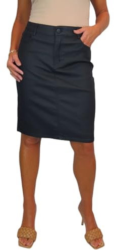 Paulo Due Women's Stretch Leather Look Skirt Ladies Coated Jeans Style Pencil Skirt Matte Black 10-22 (18)