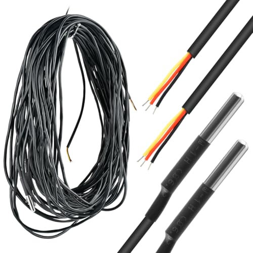 DODUOS 5× Kabel, Temperatursensor 5M, Digitaler Edelstahl Temperatursensor Temperaturfühler, Wasserdicht 5M Kabel für Die Überwachung der Kühlraumtemperatur und Telekommunikationsräume