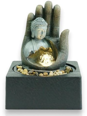 Water Feature Indoor Outdoor LED Fountain - Serene Waterfall Garden Decor in Polyresin, Weather Resistant Design with Pump & LED Light for Relaxation (Buddha Water Feature)