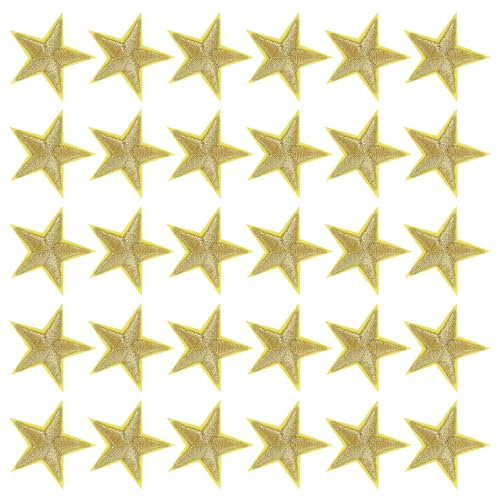 JIEYAO 30 Stück Goldene Sterne Aufnäher zum Aufbügeln,3 cm Stern Patches Zum Aufbügeln Bestickte Applikationen zum Aufnähen Bügelflicken Patches für Kleidung Jacken Hüte Rucksäcke Jeans