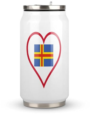 I Love Aland Island Red Heart Stainless Steel Travel Mug Insulated Tumbler Water Bottle Coffee Cup with Lid and Straw 300ml