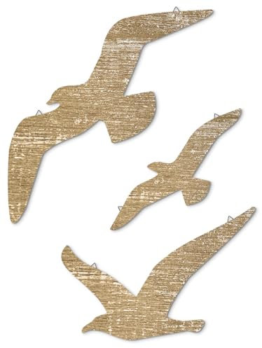 Putuo Decor Wanddekor-Set aus Holz mit Möwen-Kunst, rustikale Küstenvögel, Wandskulpturen mit Metallhaken, Bauernhaus-Cottagecore-Akzente für Strandhaus, Badezimmer, Ozean-inspirierte Dekoration