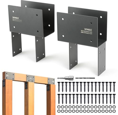 WOWACE 2 Pack 6x6 (Actual 5.5x5.5) Heavy Duty Stainless Steel Pergola Brackets - End Post to Beam Connector for Gazebos, Patio Decks, Porches - Wood Post Cap Tie Bracket (Dark Gray)