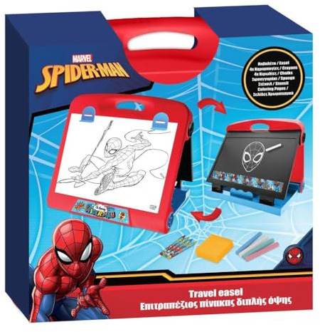 Spiderman 2-in-1 doppelseitige Tischstaffelei | Whiteboard & Kreidetafel-Kunst-Set für Kinder | Zeichen-, Schreib- & Lerntafel | tragbar, faltbar & einfach zu verstauen | kreatives Spielzeuggeschenk