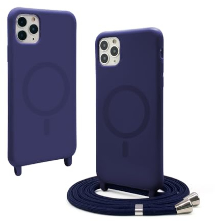 VAVAVOOMY Handykette Hülle für iPhone 11 Pro(5.8) mit Band Halsband Lanyard (abnehmbar) Handyhülle, Verstellbarer Lanyard.Magnetisch Stoßfest Silikonhülle Wireless Charging kompatibel .-Blau