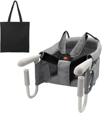 Surplex Tischsitz Faltbar Babysitz mit 5-Punkt-Sicherheitsgurt, Klappbarer Baby Hochstuhl Sitzerhöhung mit Transporttasche für zu Hause & Unterwegs, Belastbar Bis 15 kg, Waschbar, Grau
