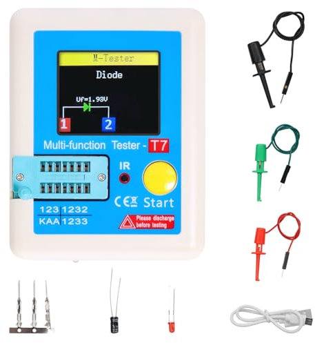LCR-T7 Tester per transistor con Display a colori TFT AYWHP Misuratore di transistor Tester per Condensatori Tester Elettricista,per Diodi Triodici, Resistore, Transistor ESR NPN PNP MOSFET