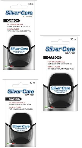 Silver Care Carbon Filo Interdentale con Carbone e Aloe Vera, 50m, Set da 3 Pezzi