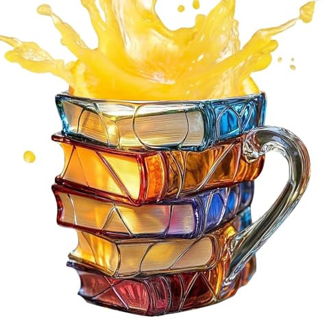 Painted Book Mug | Buntglas Bücher Kaffeetasse | 3D Gestapelte Bücher Neuheit Kaffeebecher Kaffeebecher Mug Mit Henkels Für Leseliebhabe, Bücherstapel Teetassen, Für Literaturliebhaber