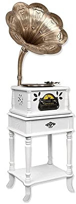 Wooden Gramophone Phonograph Turntable Vinyl Record Player Stereo Speakers System Control 33/45/78,Vinyl,CD,Bluetooth,Radio,USB Playback,White recorder kxtmm