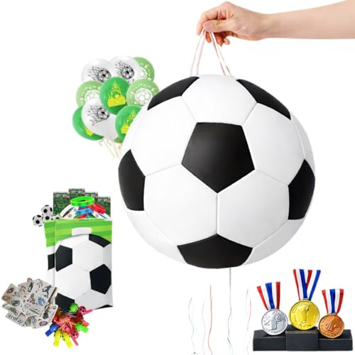 Piñata Kindergeburtstag, Piñata Fußball + 155-teiliges Fußball-Set, Ball-Piñata mit Füllungen, Spielzeug und Zubehör für Partys, Teile