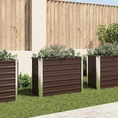 Qnhdfrt Hochbeet aus Verzinktem Stahl Schmal Hoch 100x40x77cm Braun Pflanzkübel Garten Beet für Balkon Terrasse Außenbereich