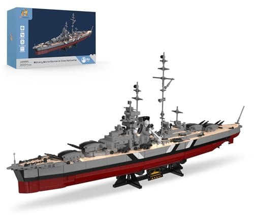 Brihappen World War II Battleship Building Set, German Bismarck Warship Building Blocks Kit for Adults and Teens 14+ Military Theme Bricks Model Kit for Gifts(2535 Pcs)