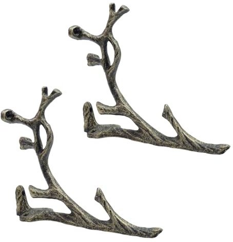Mewutal 2pcs Vintage Cast Iron Tree Branch Shelf Brackets, Antique Bronze | Heavy Duty, Twig Plant Hooks Hangers, Rustic Decorative Floating Brackets Racks with Hooks, for Bedroom, Kitchen, Bathroom