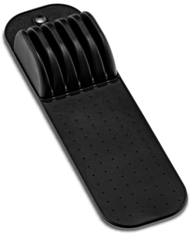 5 Slot Knife Drawer Organiser Tray – Slim in-Drawer Knife Holder Insert with Non-Slip Mat, Compact Kitchen Knife Storage (Black)