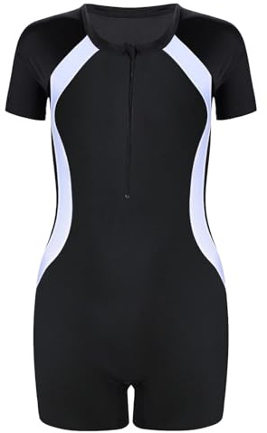 Qoibraze Girls Swimming Costume, Front Zip Short Sleeve One Piece Swimsuit