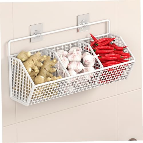 Cesta colgante, 3 rejillas, cesta de pared de malla metálica autoadhesiva, contenedores de almacenamiento de alimentos extraíbles para cocina, baño, gabinetes, blanco, decoración del hogar