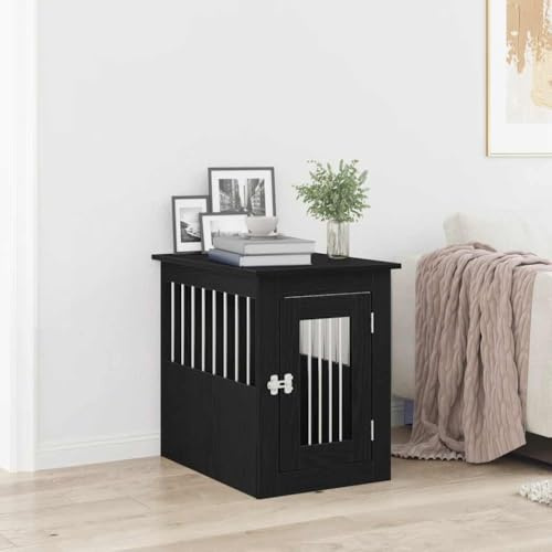 Hundebox-Möbel Schwarze Eiche 45 x 62 x 59 cm Holzwerkstoff als Beistelltisch, Stabile Konstruktion aus Stahldraht und Holzwerkstoff mit 2-in-1-Funktion, Belüftungsdesign