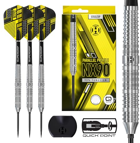Harrows NX90 Parallel Shape Dartset | Professionelles Dartset mit 90% Wolfram-Stahlspitzen | 10-teiliges Set mit schwarzen Supergrip Midi-Schäften und NX90 Flights