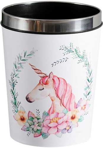 CRAFTHROU 12l Unicorn Bin Cartoon round Waste Bin for Home Use with Reusable Features and Fixing Garbage Bag, Sturdy Leather and Pvc Material, for Children's Room or Office