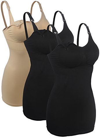 iLoveSIA Débardeurs de Grossesse Allaitement Contre Tombant Noir&Beige brassière Cami,M