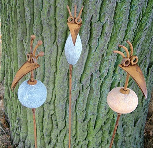 Dekorative Gartenstecker, 3er-Set, Gartenstab, Vogel, Eisen, Rost, 100