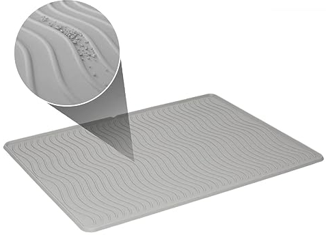 PetFusion ToughGrip Waterproof Cat Litter Mat, Silicone, Grey, Cat Supplies, Non Slip, Anti Microbial, 38 x 26 inches