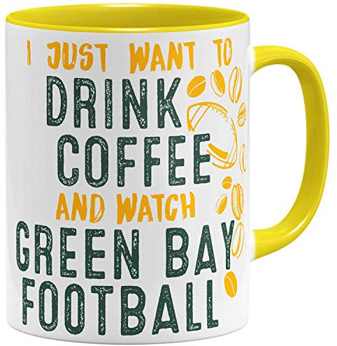 OM3® - Green-Bay-Coffee - Tasse | Keramik Becher | American Football Mug | 11oz 325ml | Beidseitig Bedruckt | Gelb
