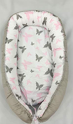 Multifunktionale Kuschelnest Babynest Kokon für Babys und Säuglinge, Nestchen, Reisebett, 100% Baumwolle und Plüsch Minky, antiallergisch, Grau/Sterne