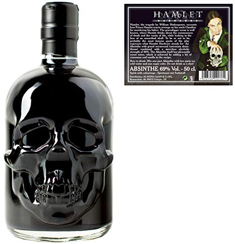 Schwarzer Absinth von ALANDIA | Hamlet Hardcore Black | Mit Wermut/Thujon | 69% | Totenkopf Flasche | (1x 0,5 l)