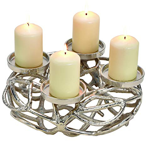 G. Wurm Wunderschöner Adventskranz, Kerzenhalter aus Aluminium Silber (B/H/T) 30x11x30cm