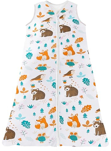 Chilsuessy Gigoteuse Bébé Pyjama d'été sans Manches 100% Coton Tog 0.5 (110/Hauteur Bébé 110-125CM, Animaux de la forêt)