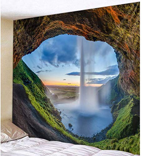 Lsimeru Wasserfall Wandteppich Natur Landschaft Höhle Bergsee Berglandschaft Wandbehang Psychedelic Sonnenuntergang Wandtuch Tapestry Wandkunst Schlafzimmer 180x230