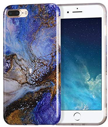 UEEBAI Case for iPhone SE 2020 iPhone 7 iPhone 8, Stylish Marble Case Ultra Slim Glossy Shockproof Flexible TPU Bumper Soft Case Anti-scratch Protective Cover for Apple iPhone 7/8 - Blue Black