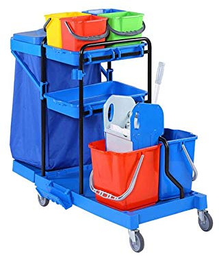 Housekeeping Cleaning Trolley On Wheels Multi-Purpose Janitorial Cart