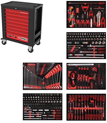 KS Tools 815.6338 PERFORMANCEplus Werkstattwagen P15 mit 8 Schubladen, bestückt mit 338 Werkzeugen in 6 Einlagen für 6 Schubladen