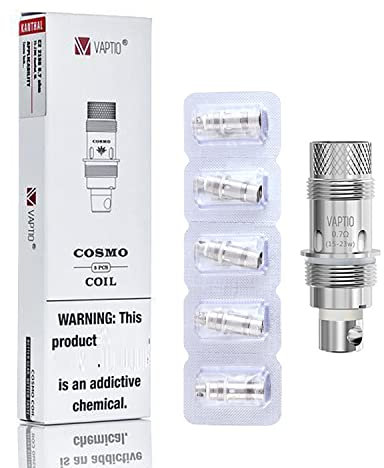 Verdampfer 5PZ original Vaptio COSMO COIL C2 Passend für COSMO/TYRO/TYRO NANO/COSMO PLUS-Kit 0,7 Ohm Widerstand (DL) (5er Pack) Keine E-Flüssigkeit Kein Nikotin (COSMO C2 COIL-0.7ohm)