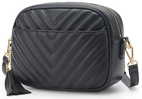 lola mae Damen V Quilted 706 Gesteppte Umhängetasche, Schwarz Lm706v