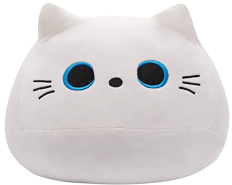 Tittaty Katze Plüschtier Kuscheltier Katzenkissen Weiches Stofftier Kopfkissen Plüsch Christmas Toy Weihnachten Geburtstagsfeier Geschenke Dekoration 28cm, Weiß