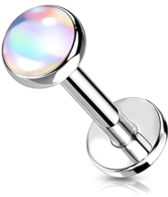 beyoutifulthings Lippen-Piercing Irisierender Stein 4-mm clear Piercing-s Stecker Chirurgenstahl Schraub-Verschluss Stab 6-mm lang 1,2-mm dick