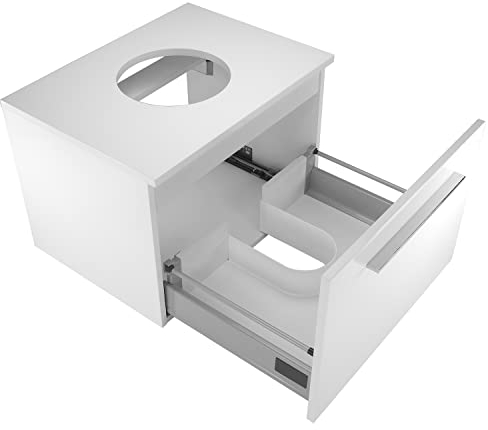 paplinskimoebel Badezimmerschrank mit Aufsatz für Aufsatzwaschbecken, in weiß hochglanzlackiert, Größe 60 cm, eine Schublade, Berga60
