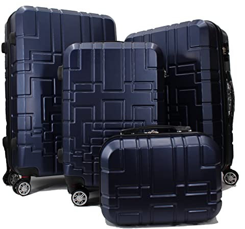 R.Leone Valigia da 1 pezzo Fino a Set 4 Trolley Rigido grande, medio, bagaglio a mano e beauty case 4 ruote in ABS 611 (Set 4 Pezzi XS S M L, Blu)