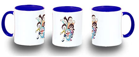 MERCHANDMANIA TAZA AZUL doraemon anime amigos personajes chibi color mug.